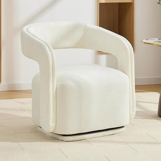 KEIKI Swivel Accent Chair Modern Barrel Chair for Living Room/Bedroom 360° Rotation Ergonomic Design Easy Assembly Comfy Chenille Fabric
