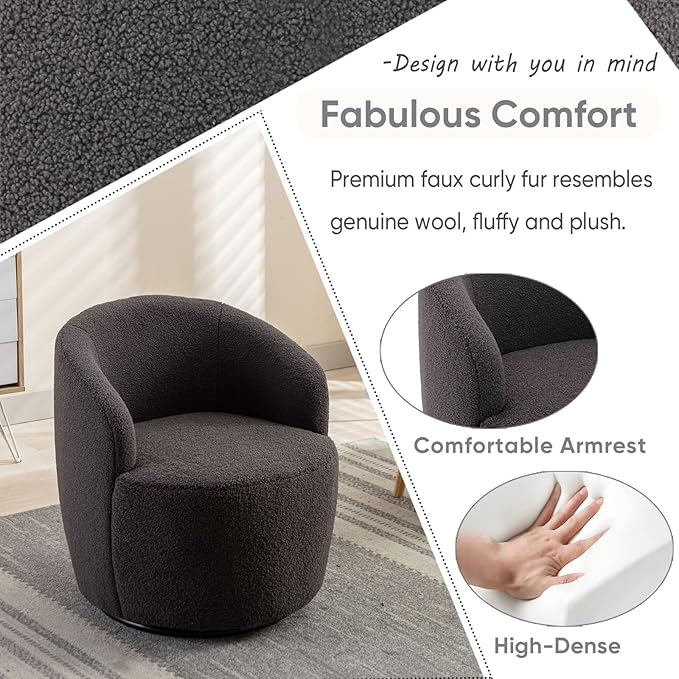 Antetek Small Swivel Chair Club 360 Degree Swivel Barrel Chair Modern Leisure Arm Chair for Nursery Living Room Hotel Bedroom Office Lounge Dark Grey