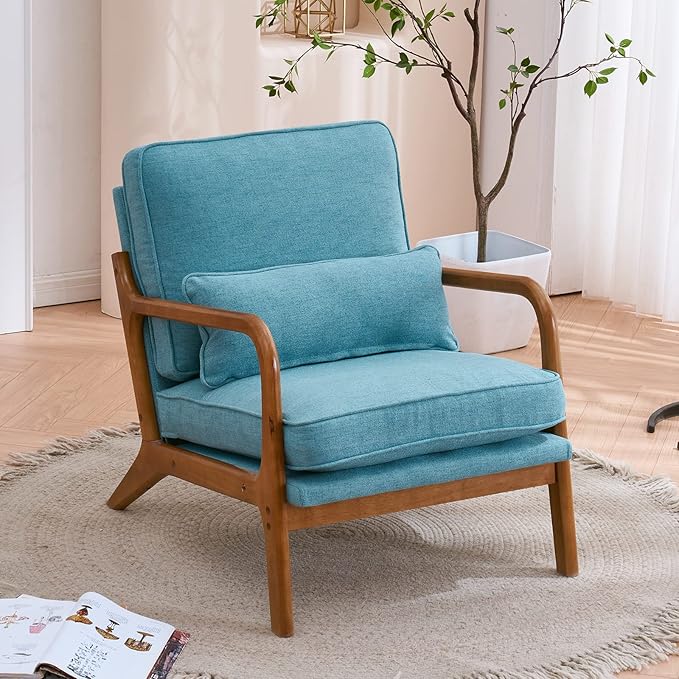 Accent Chair for Living Room Mid-Century Modern Upholstered Armchair with PillowReading Arm ChairComfy Accent Chair for Bedroom