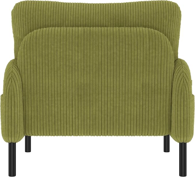 Olive Green Accent Chair - Corduroy Living Room Chairs with Side Storage Pockets and Durable Legs Comfy Arm Reading Chair with Soft Backrest for Bedroom Balcony Study Room