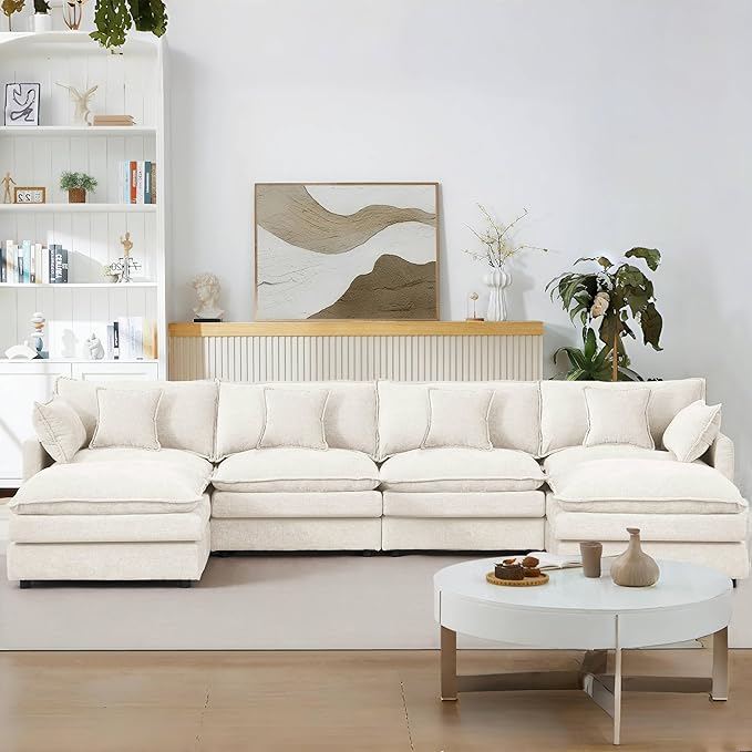 Eafurn 130.71 Oversized Reversible Modular Sectional Sofa Couch with 2 Ottomans - Deep Seat Chenille Modern U Shaped Sofa with Thickness Cushions and Pillows for Living Room Bedroom