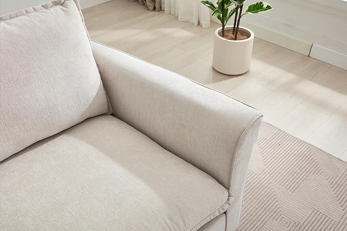 46.3 Inch Oversized Armchair Chenille Fabric Chair and a Half Single Sofa with Pillow Removable Washable Covers Rubberwood Legs Ruffled Armrests for Living Room Bedroom Office Apartment Cream
