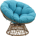 OSP Home Furnishings Wicker Papasan Chair with 360-Degree Swivel Natural Frame with Blue Cushion