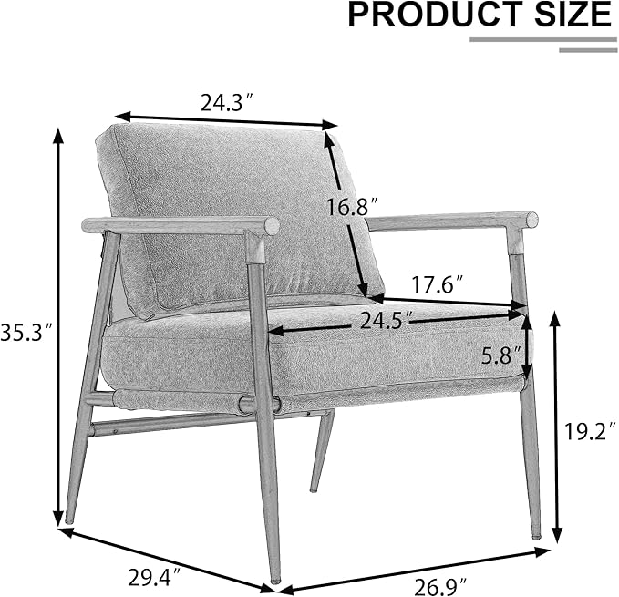 UIXE Metal Armchair Chenille Accent Chair for Living Room Modern Reading Arm Chair with Thicken Cushion - Black Set of 2