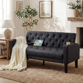 TYBOATLE 62 W Loveseat Sofa w/ 2 USB Charger Ports and 2 Cupholders Mid-Century Modern Tufted Black Leather Small Love Seat Couches for Compact Living Room Office Bedroom Apartment Dorm