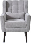 Modern Accent ChairChenille Arm Chairs for Living RoomUpholstered Mordern ArmchairComfy Soft Padded Lounge Chair in Small Space Bedroom w/Pillow Solid Wood Leg (Grey)