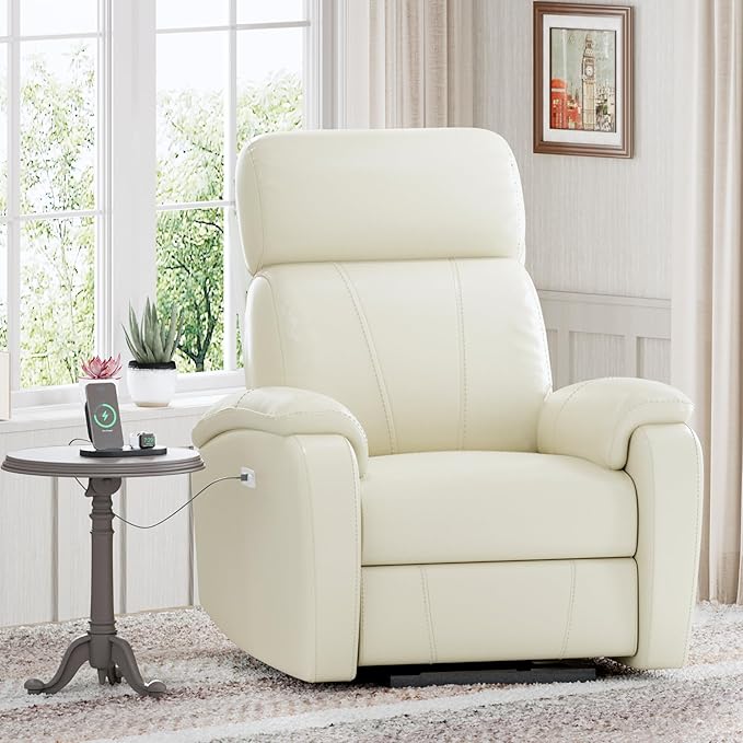 FLEXISPOT X3 Power Recliner Chair Adjustable Electric Recliner with USB Port Thick Cushion &amp Padded Back Comfortable Faux Leather Chair for Adults Living Room Nursery Home Theater (White)