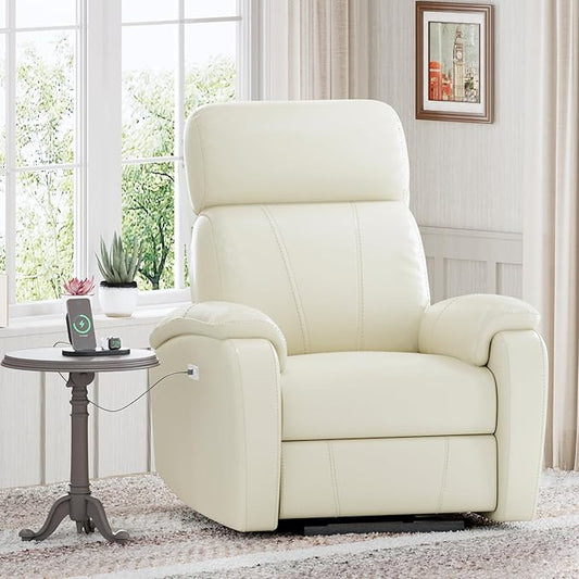 FLEXISPOT X3 Power Recliner Chair Adjustable Electric Recliner with USB Port Thick Cushion &amp Padded Back Comfortable Faux Leather Chair for Adults Living Room Nursery Home Theater (White)