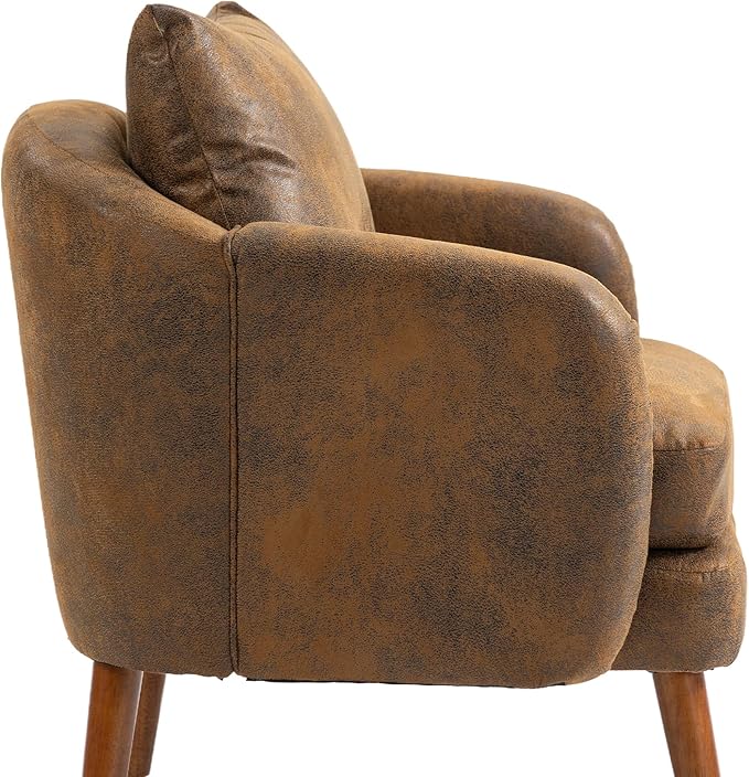 Mid Century Lounge Armchair with Boucle Fabric Solid Wood Legs and Comfortable Cushions Ideal for Bedroom and Living Room Reading and Relaxing (Coffee)