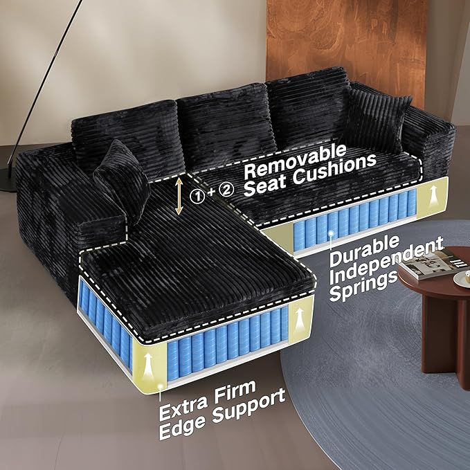 Extra Firm 108” Cloud Boneless Couches for Living RoomModular Sectional Cloud Couch with Deep Seat High-resilience Foam / Sag-resistant / Keeps its form No Assembly Required (Left-Facing Chaise） |
