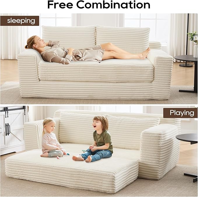 KIVENJAJA 70.87 Boneless Loveseat Sofa Modern 2-in-1 Convertible Sleeper Sofa Comfy Cloud Loveseat Couch Corduroy Small Boneless Couches for Living Room Small Space Bedroom Beige