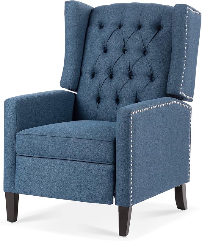 Wingback Recliner Chair Fabric Living Room Chairs Modern High Back Accent Chair Comfy Reading Chair Tufted Wing Back Chairs with Arms for Bedroom Office 27.16 Wide Blue