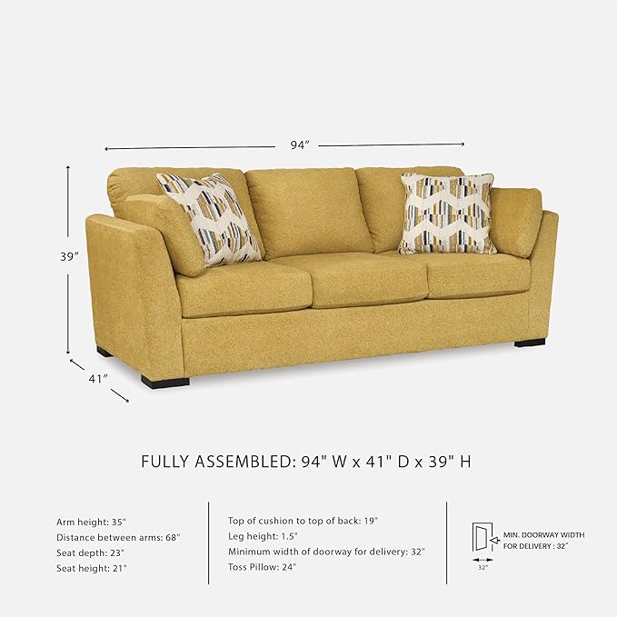 Signature Design by Ashley Keerwick Scandinavian Sofa with 4 Toss Pillows Yellow