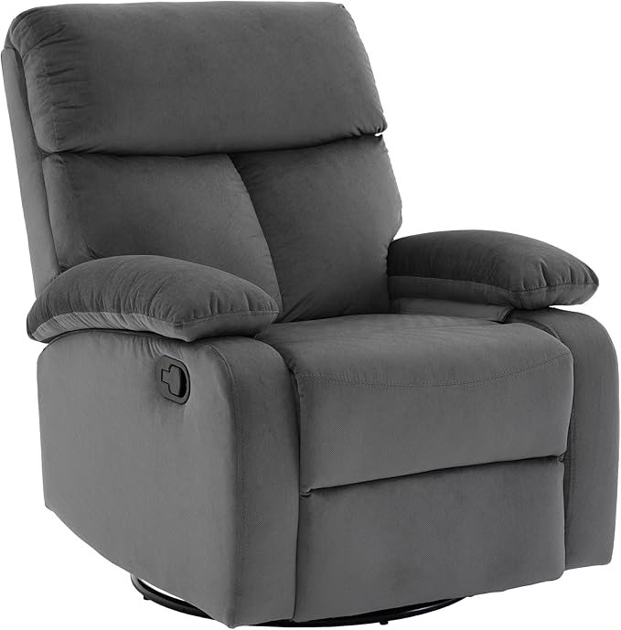 Swivel Rocker Recliner Rocking Small Reclines for Small Spaces Velvet Single Recliner Chair Sofa for Living Room Nursery Bedroom Dark Grey