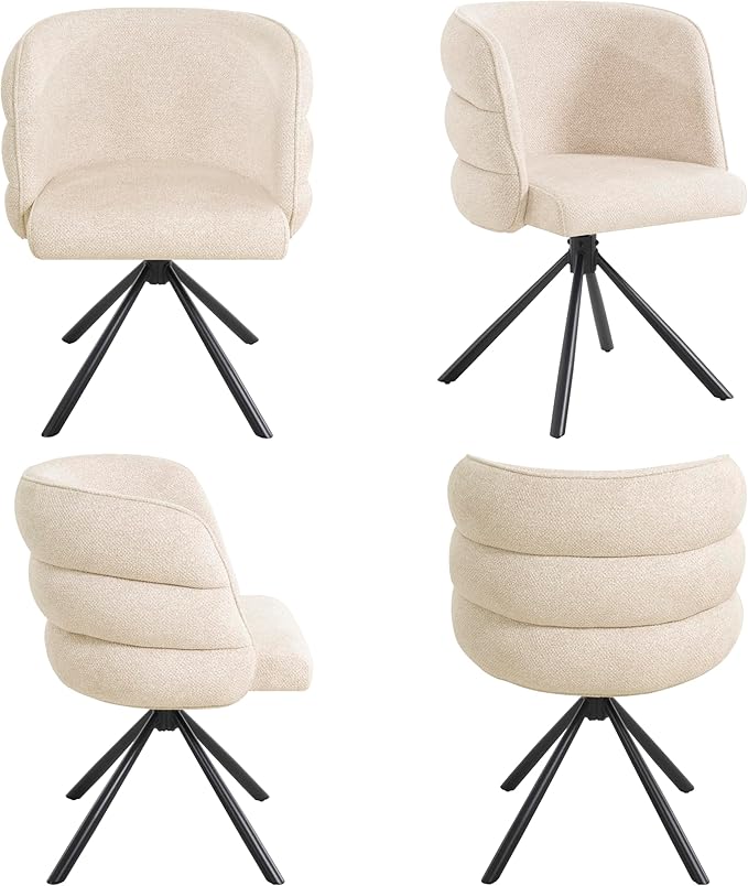 KEIKI 270° Swivel Home Office Desk Chairs Set of 2Modern Dining Chairs Upholstered Bedroom Chairs with Metal BaseMakeup Chair for Vanity Living Room Bedroom Beige