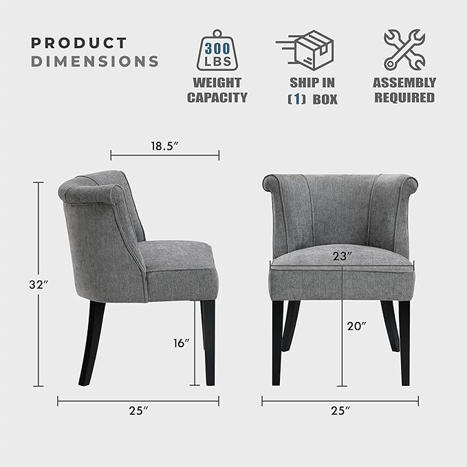 Lexicon Accent Chair Textured Fabric Upholstered Armless Seat with Solid Wood Legs Curved Back Comfy Side Chairs for Living Room/Bedroom/Office/Waiting Area Charcoal
