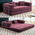 Compression Sofa - 62''Convertible Floor Sofa Bed - with Pillow Back Support Armrest - Comfy Foldable Sofa Bed Compressed Sofa in Box - Corduroy Fabric - for Living Room Bedroom (Wine Red)