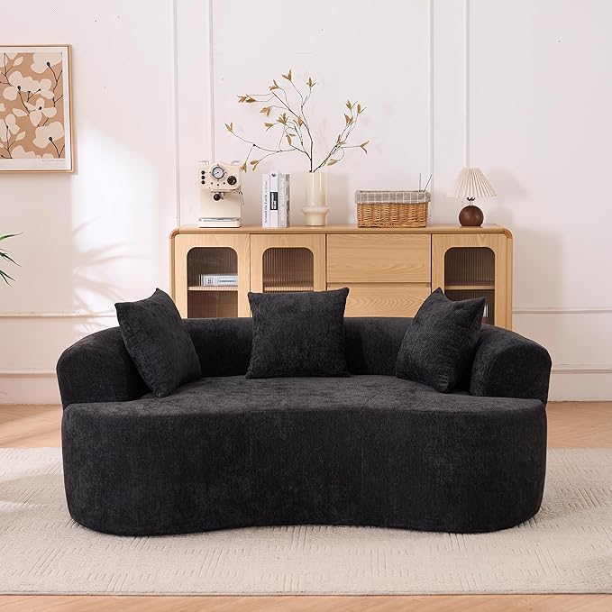 KEIKI 79 Crescent 3-Seater Sofa for Office &amp Studio Low-Back Modern Modular Couch with Deep Cushions Self-Inflating No-Assembly Chenille Sofa for Sleek Minimalist Interiors