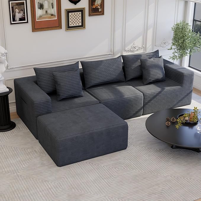Modular Cloud Sectional Sofa Fluffy Comfy Boneless Couch with Deep Seatversized Convertible Sectional Sofa Couch for Living Room Bedroom Office Apartment (Gray 108”L)