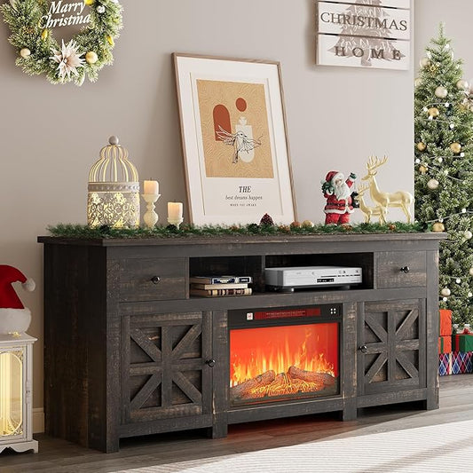 YITAHOME Electric Fireplace TV Stand for TVs up to 80 Inches Entertainment Center with Fireplace Farmhouse TV Stands with Storage Drawers &amp Cabinets for Living Room (Dark Rustic Oak)