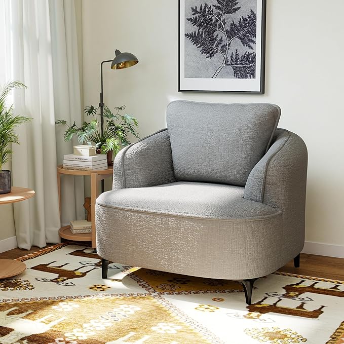 36 Lounge Chair with Metal Leg Accent Chair with Plush Chenille Upholstery Ergonomic Back &amp Boneless Comfort for Living Room Bedroom Office No-Assembly Grey