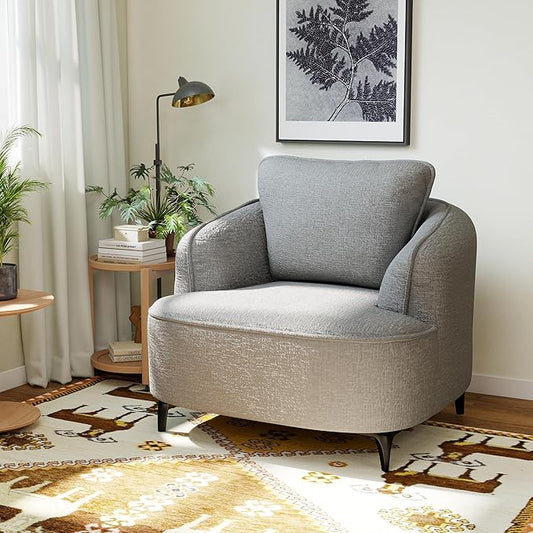 36 Lounge Chair with Metal Leg Accent Chair with Plush Chenille Upholstery Ergonomic Back &amp Boneless Comfort for Living Room Bedroom Office No-Assembly Grey
