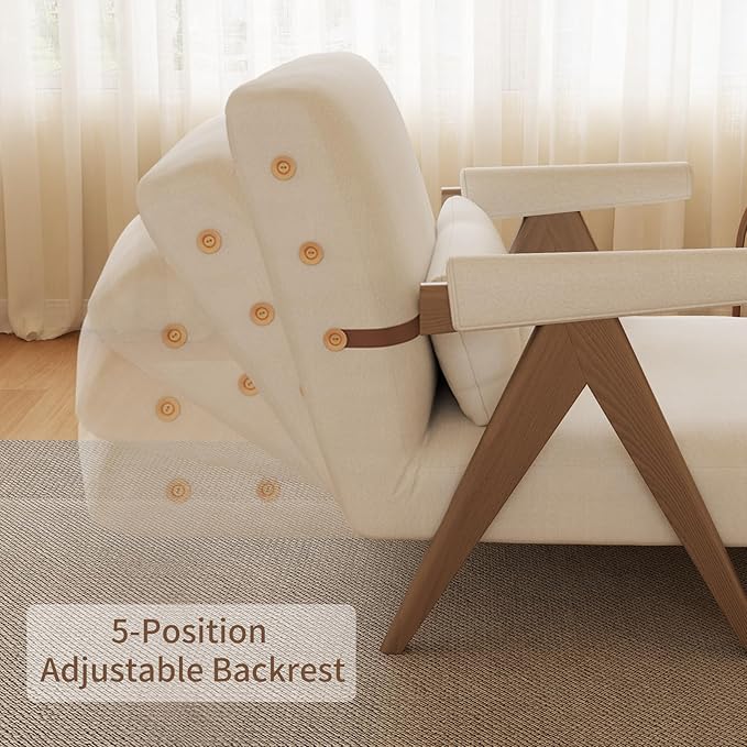 KungFuWood 32 W Convertible Chair Bed - 3 in 1 Sleeper Adjustable Backrest Futon Small Space Sofa for Living Room Bedroom Home Office Beige White