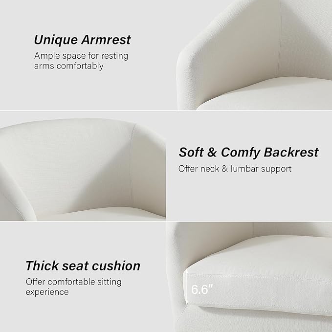 Swivel Barrel Chair Modern Round PU Leather Accent Armchair for Living Room Bedroom Oversized Comfy Club Reading Chairs for Adults (Fabric Beige Set of 1)