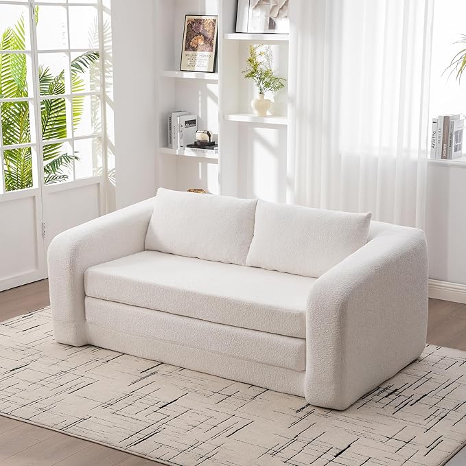 KEIKI 71 2-in-1 Pull-Out Loveseat Sofa Bed Foldable Chenille Cloud Mattress Couch for Family Living Rooms Overnight Guests Entertainment Spaces &amp Everyday Lounging