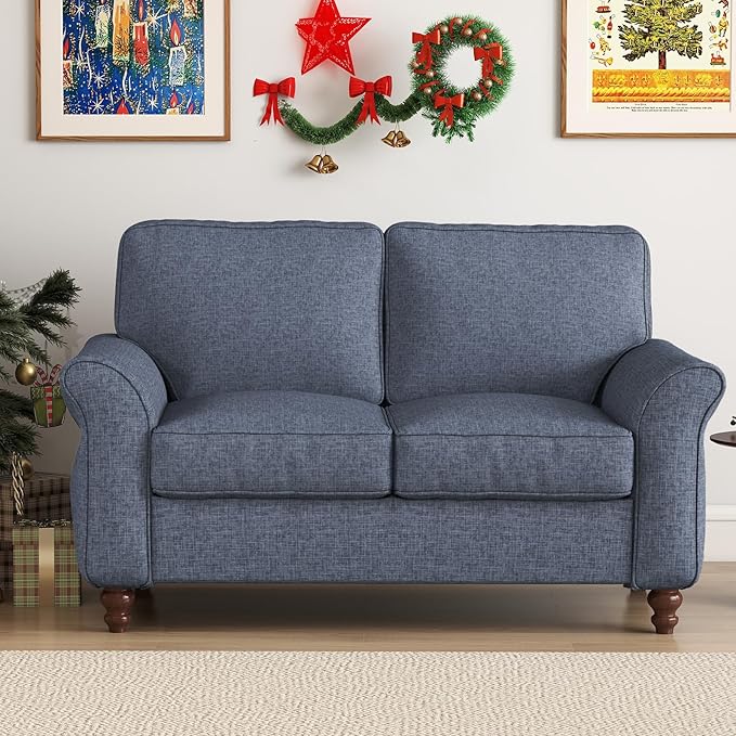 Bonzy Home 57 Loveseat Sofa 2 Seater Comfy Love Seat Sofa for Living Room Apartment Office Blue