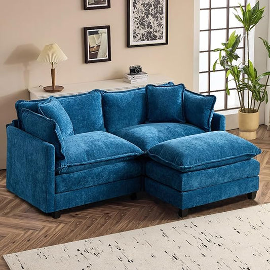 SoarFlash Chenille 77.95 Sectional Sofa Comfy L Shaped Modular Coush Sofa with Ottoman Modern 2 Seat Couch Deep Seat Sofa Set for Living RoomBlue