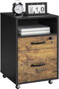 Topeakmart Rolling Vertical Filing Cabinet with 2 Drawer and 1 Open Compartments File Storage Cabinet with Lock Printer Stand for Home and Office Black/Rustic Brown