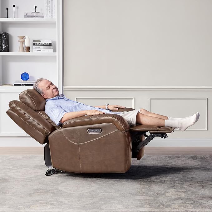 Watson &amp Whitely Genuine Leather Power Recliner Chairs for Adults Wall Hugger RV Recliner with Power Headrest &amp Charging Ports Electric Recliner Sofa Chair for Living Room Cafe