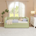 Cozy Gingham Daybed with Trundle Twin Size Sofa Bed No Box Spring Needed with USB Port and Adorable Wave Shaped Linen Fabric Navy (Green)