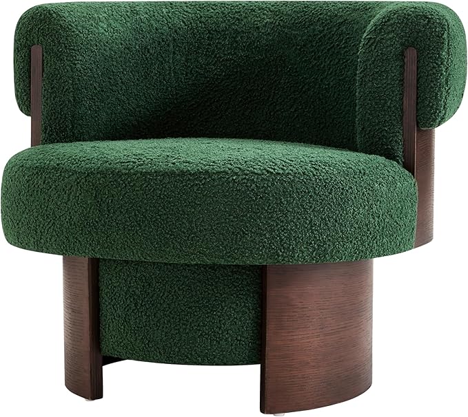 Scott Living Scrolla Boucle Upholstered 360° Swivel Accent Chair Teddy Fleece Swivel Barrel Chair Modern Vanity Chair for Living Room Bedroom Green
