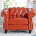 Oversized Chesterfield Chair PU Leather Accent Chair with Tufted Back Club Chair for Living Room Bedroom Gothic Victorian (Orange)