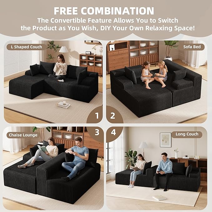 2026 New Boneless Couch No Assembly Cloud Couch Sectional with Deep Seat &amp Chaise for Small Spaces Upholstered Boneless Sectional Couch for Living Room L Shaped Couch with Left Facing Chaise B
