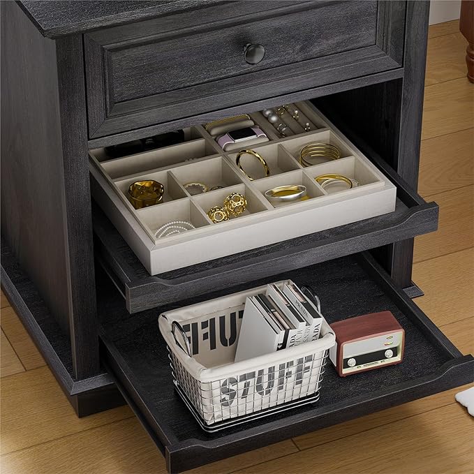 Lateral File Cabinet 3 Drawer File Cabinet with Charging Station Printer Stand with Open Adjustable Storage Shelves Lateral Filing Cabinet for Home Office Black