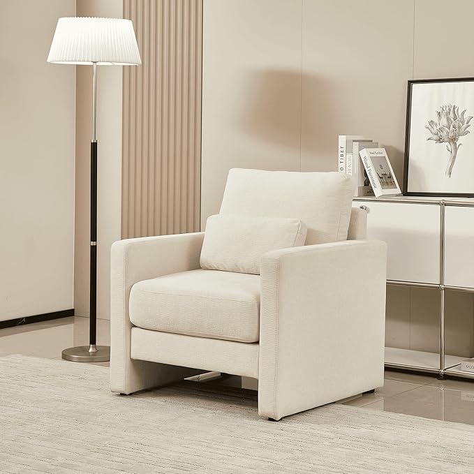 Modern Accent Chair Chenille Upholstery Armchair - Modern Style Solid Wood Frame - Ideal for Living Room Bedroom Office