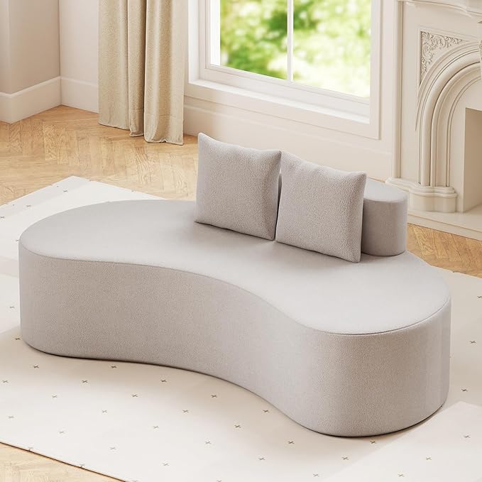 Giantex 78.5 Sofa Couch Upholstered Loveseat with 2 Cozy Pillows Low Backrest &amp Padded Seat Anti-Slip Bottom No Assembly Modern Floor Couch for Living Room Bedroom (Gray)