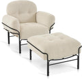 MCombo Modern Accent Chair with Ottoman Chenille Upholstered Leisure Sofa Chair for Small Space Living Room &amp Bedroom 4071 (Beige)
