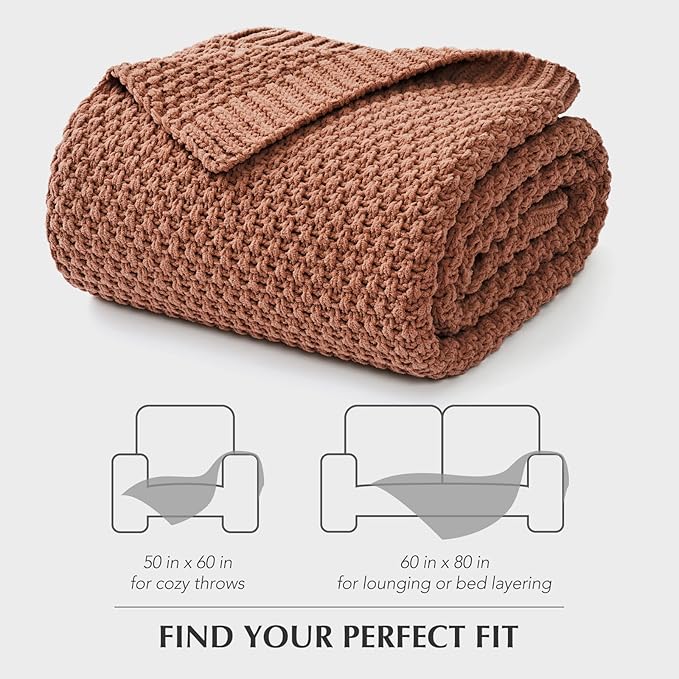 EVERGRACEHOME Chunky Chenille Knit Throw Blanket for Couch Soft Luxurious Moss Stitch Blankets for Bed Cozy Decorative Farmhouse Knitted Throws for Sofa Terracotta Clay 50 x 60