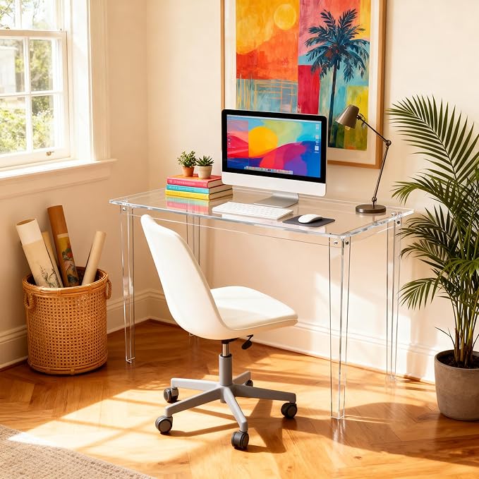 Acrylic Desk Clear Modern Writing Table for Home Office (Clear Nomal)