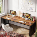 Tribesigns 2-Person Desk with Metal Frame 78.74 Double Desk for Two People Industrial Long Computer Writing Table for 2 People Home Office (Oak)
