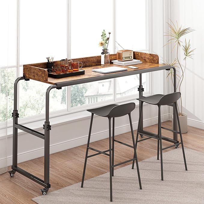Overbed Table with Wheels Bed Desk Recliner Table Adjustable Height Laptop Table Queen King Size Over The Bed Table with Wheels &amp Heavy Duty Metal Leg Laptop Desk for Recliner (Rustic Brown)