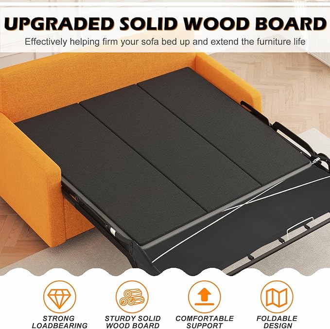 Sleeper Sofa Support Board 48''x36'' Twin Size Heavy Duty Solid Wooden Mattress for Pull Out Sofa Bed Foldable Design Bunkie Board Couch Accessories Enhanced Weight-Bearing Capacity