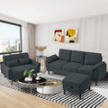 2 Piece Sectional Sofa Set 3-Seat Small L Shaped Couch with Storage Ottoman and 2 Seat Loveseat Sofa Set Polyester Fibre for Living Room Dark Grey