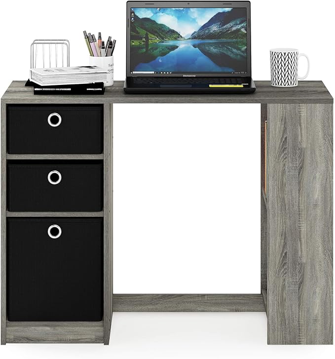 Furinno Jaya Modern Computer Study Desk Small French Oak Grey/Black