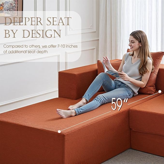 YINIX 2026 New 106 Modular Sectional Sofa High Back Cloud Couch for Living Room Comfy Fluffy Sofa with L-Shaped Chaise Upholstered Boneless Sofa Couches with Deep Seat No Assembly (Orange)