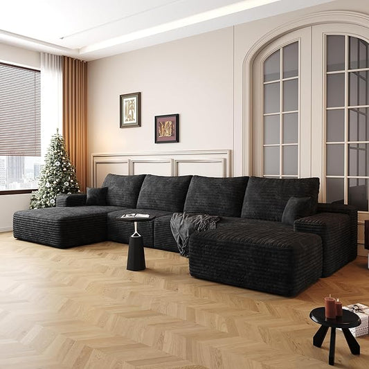 136 Sectional Couches for Living Room Cloud Couch Sofa with L-Shape Upholstered Boneless Couchs Modern Modular Sectional Couch with Chaise (Black 136 Left Facing Chaise+3Seaters+Ottoman)